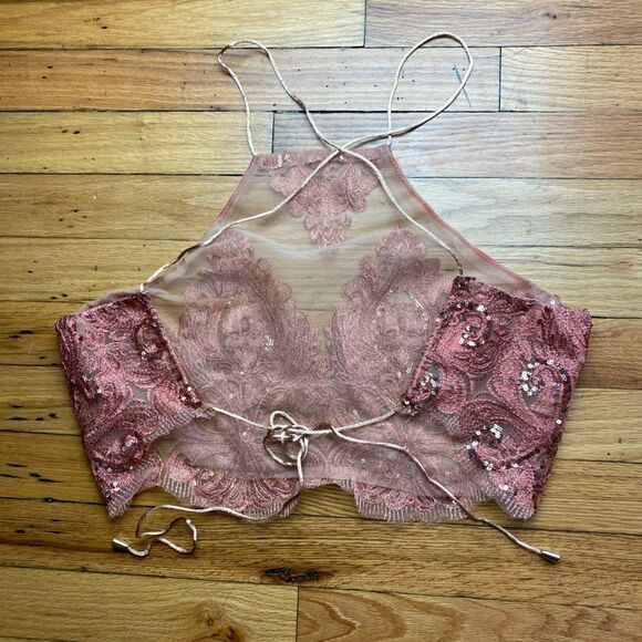 Glamaker Rose Gold Mesh Halter Top Size M - Picture 4 of 8